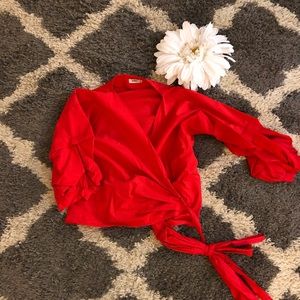 Red Wrap-tie Shirt